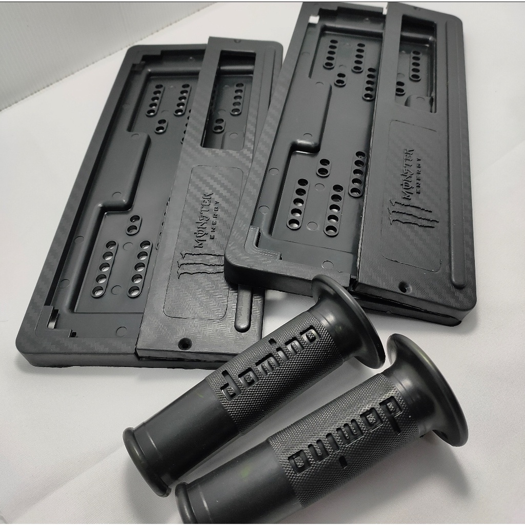 PAKET handgrip PLUS Bingkai plat Tempat Plat Nomor MONSTER Dudukan Plat Nomor Karbon Gelap Doff Mons