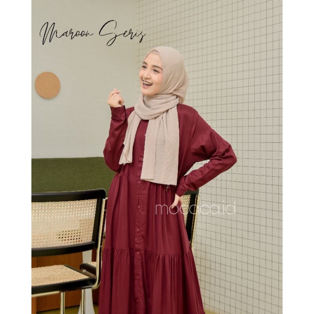 Gamis polos premium Babydoll Lady Dress Rayon Twill Full Kancing dark red maroon merah tua gelap