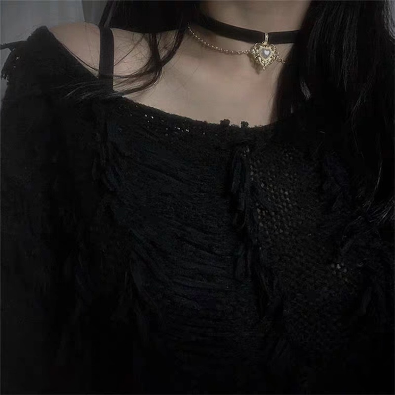 Ins Korea gaya retro gadis kalung golden peach jantung Beludru Rantai liontin kalung kalung kerah/ka