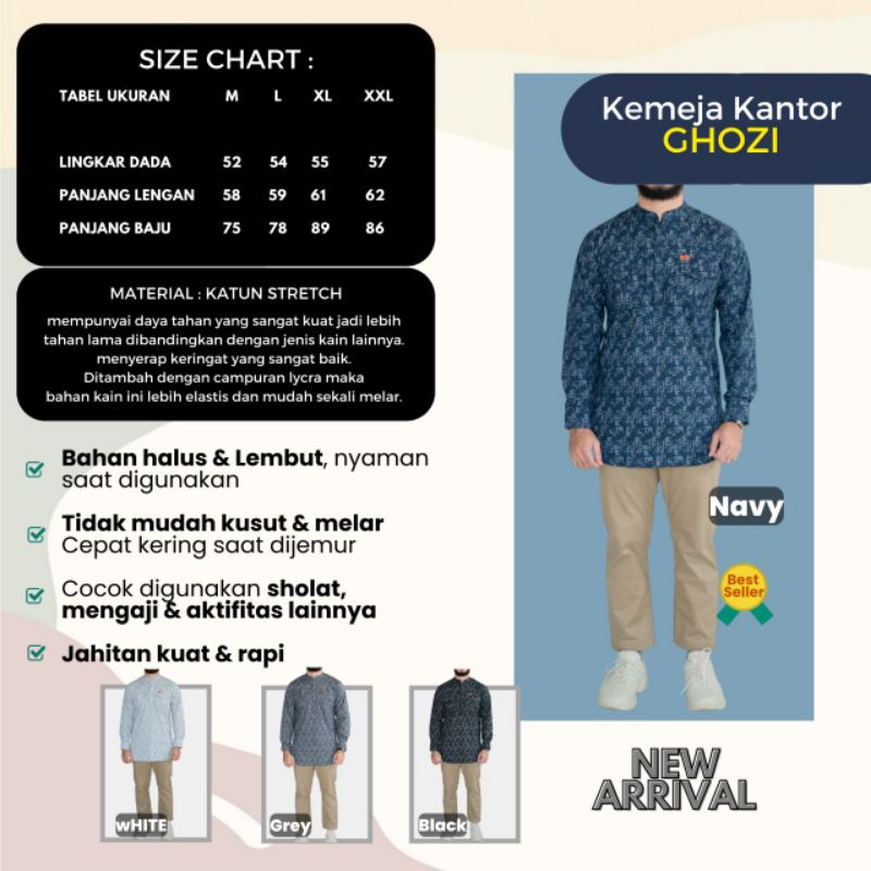 Kemeja Kantor Pria Dewasa Slimfit Model Kemko Motif Ghozi