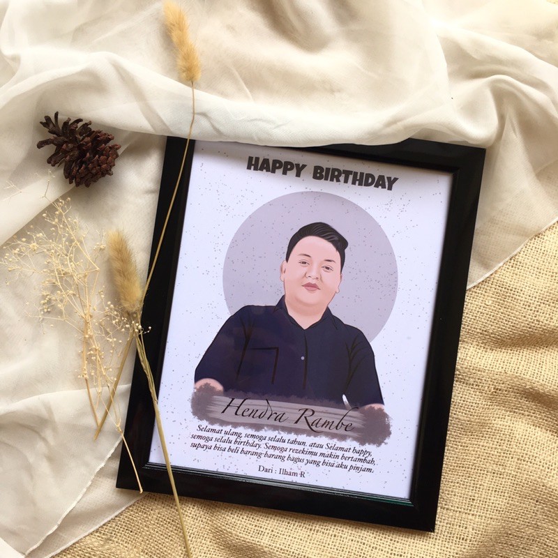illustrasi Single photo + Frame 8R (10inc)/Illustrasi wajah/vektor wajah/kado custom
