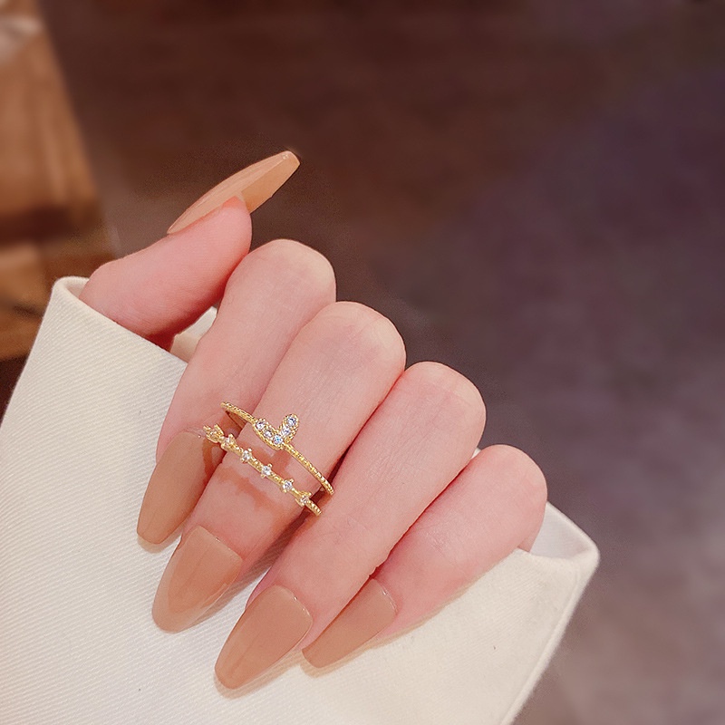 Cincin Jari Telunjuk Model Terbuka Lapisan Ganda Bahan Zirkon Untuk Wanita