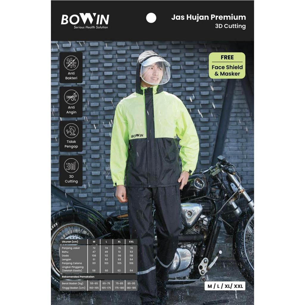 Jas Hujan Premium 3D Cutting Anti Bakteri Windproof Bowin 673