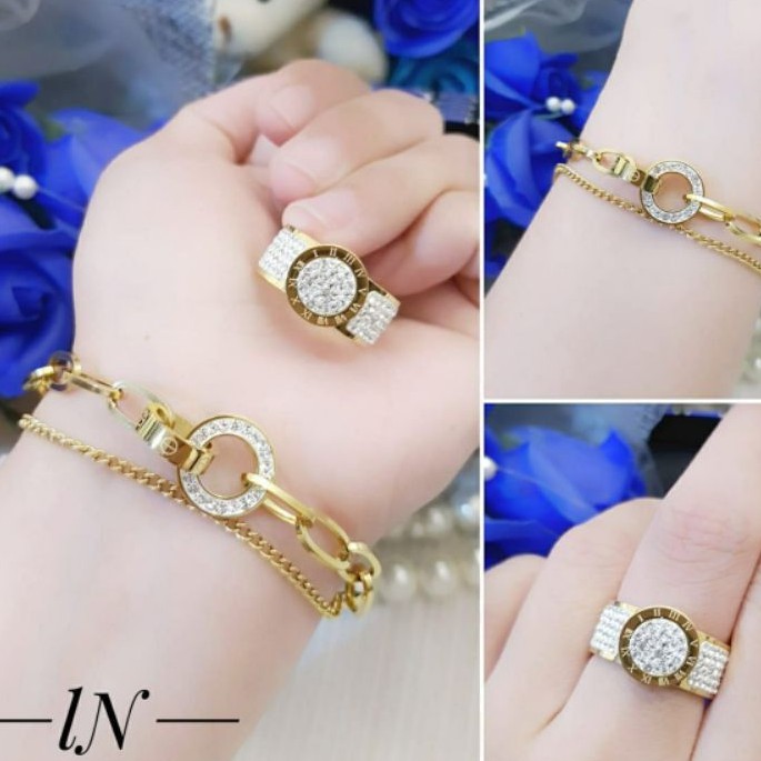 Titanium Set gelang dan cincin wanita F8523