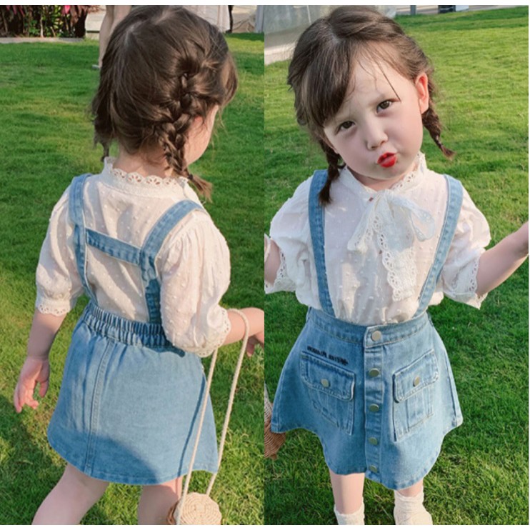 Dress Jeans Overall Anak Perempuan motif PITA RENDA JEANS Import Pakaian Anak Cewek 2-7 tahun