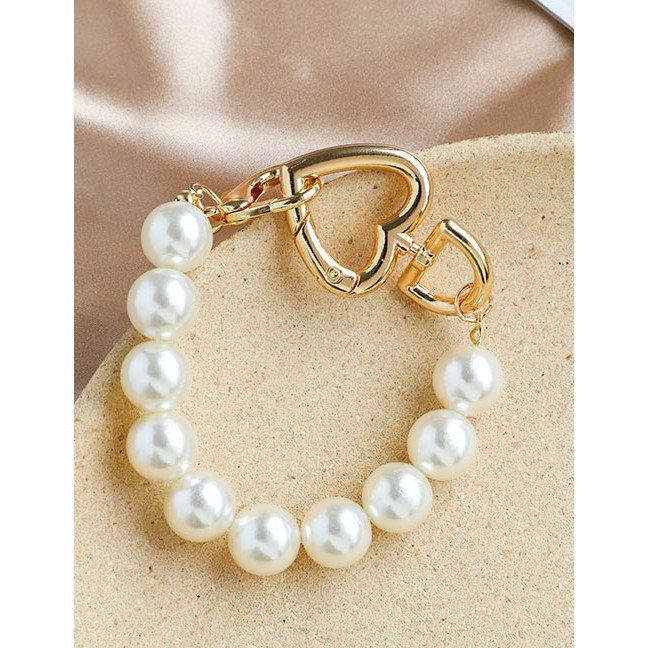 LRC Gelang TanganFashion Beige Alloy Pearl Love Bracelet K30823