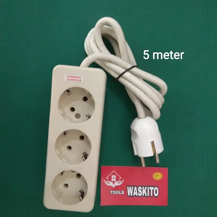 stop kontak 5 meter 3 lubang kuningan bagus / roll kabel