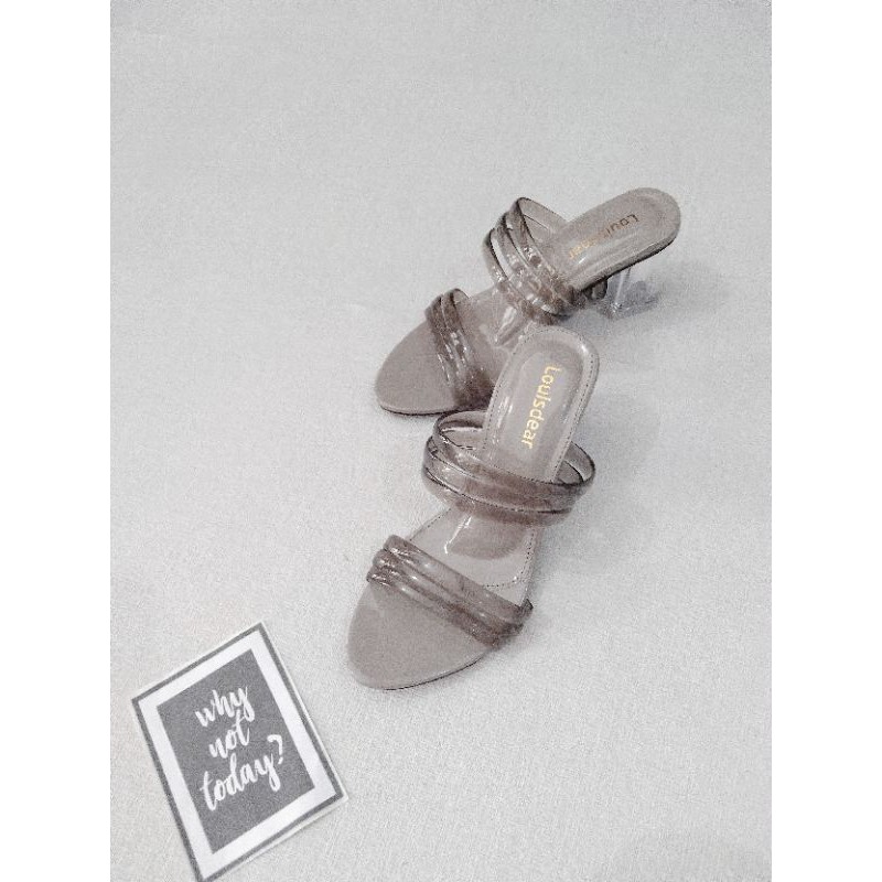 sendal kaca pesta wanita terbaru kekinian heel 7 cm bahan glossy  LOUISDEAR ZR H2