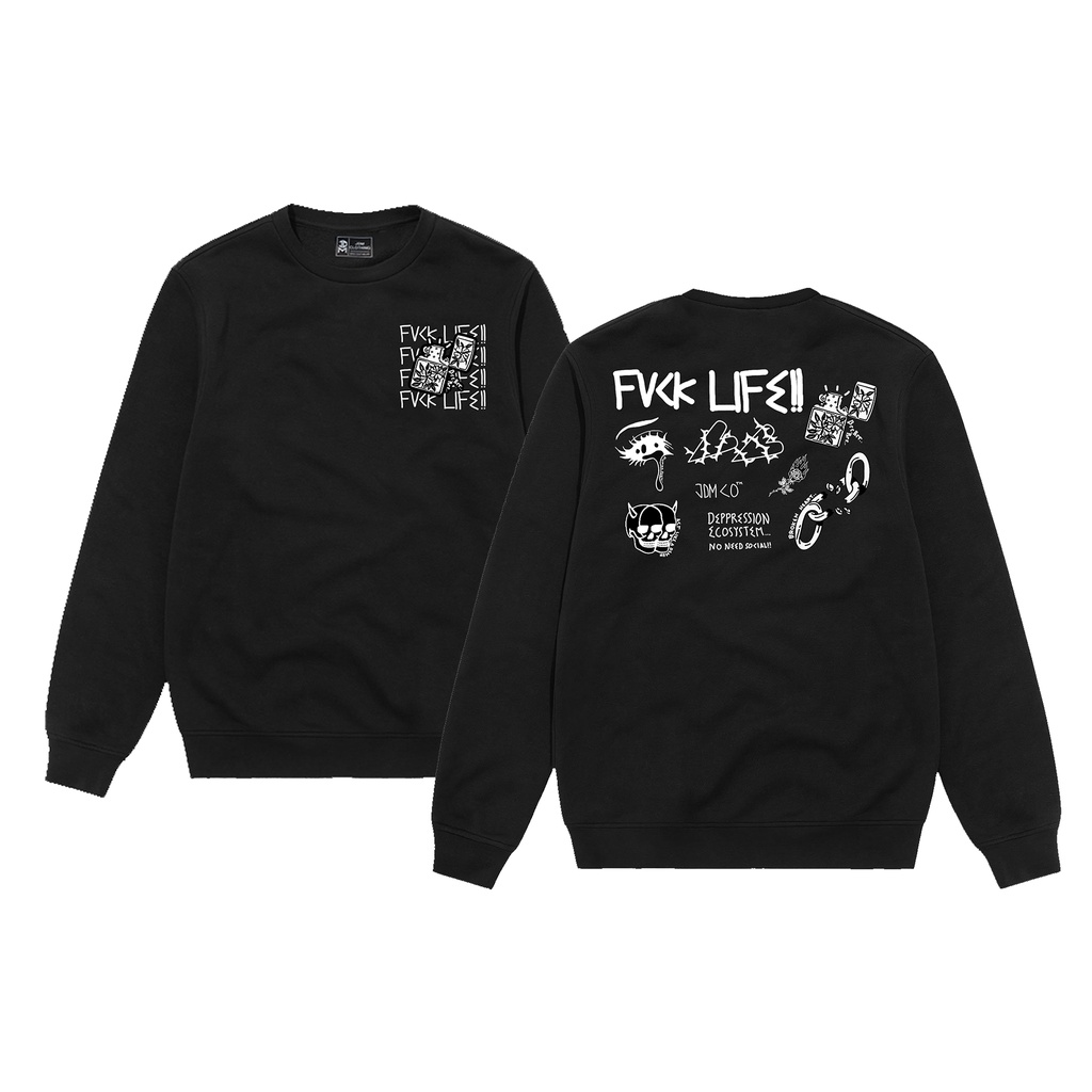 Crewneck Black Motif Simpel Pria dan Wanita Premium Quality-Crewneck Fvk Life