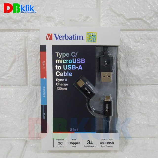 Verbatim 120cm 2in1 Type-C &amp; MicroUSB to USB Cable - Black