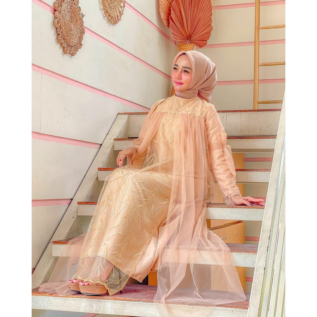 Geraldine Maxy Gamis Maxi Muslim Brukat Tile Kondangan Dress Terlaris