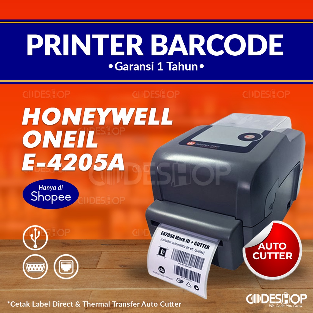 Printer Cetak Label Honeywell Datamax O'Nei E 4205 Plus Auto Cutter 203 dpi