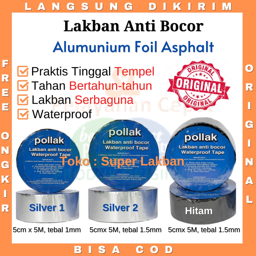 Lakban Anti Bocor Anti Air Tahan Panas Aluminium Foil Asphalt Tambal Atap Lem Talang Serba Guna