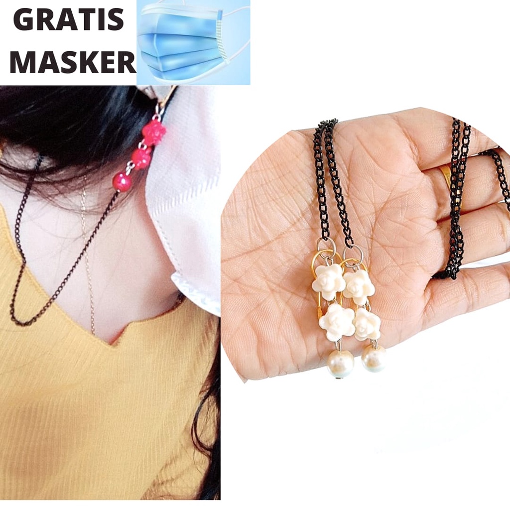 Rantai Masker Wanita Motif Bunga Tali masker gantung kalung masker Mutiara Kalung strap masker motif