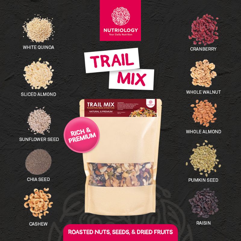 Trail Mix Nutriology 250 gr Roasted Nut Seed Dried Fruit Cemilan Enak Diet Sehat Praktis murah Bergizi Premium Alami