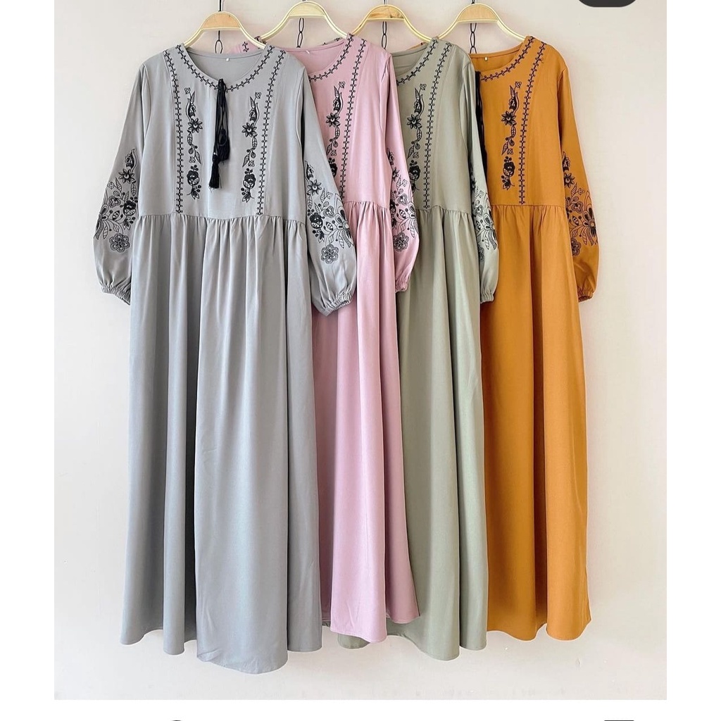 ZEVELL BORDIR GAMIS PREMIUM BAHAN SYAKILA 100%ORIGINAL HIGH QUALITY100%