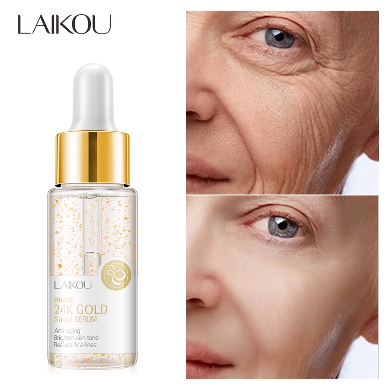 LAIKOU 24K GOLD Snail Serum Esensi Glowing Anti-Penuaan Menghilangkan Kerut Menghaluskan 17ml