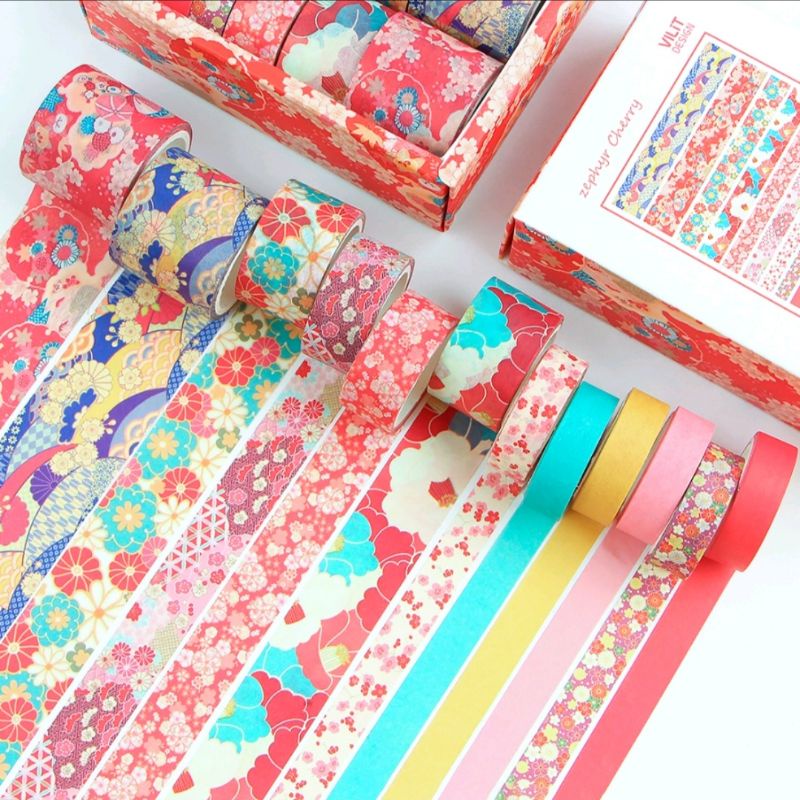 12 roll /set Kertas washi tape stiker scrapbook journal vintage retro paper tape