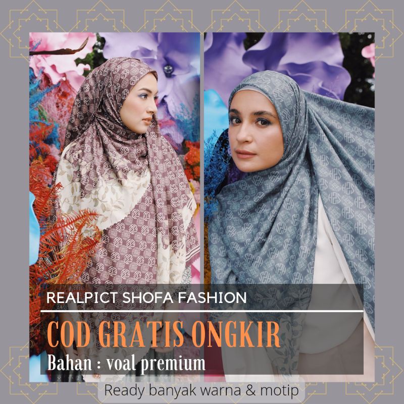 COD Hijab/jilbab/kerudung segi empat voal motip premium by shofascaf