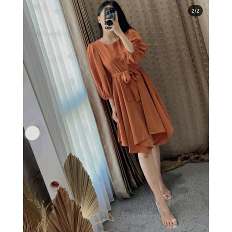 (READY LD.100CM) midi dress wanita dress georgia ns/pakaian wanita kasual dress basic polos/gaun sel