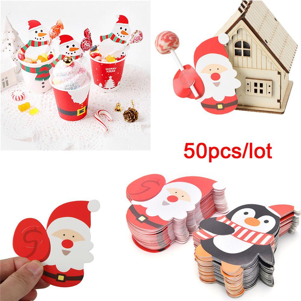 Wonder 50pcs/ Kartu Kertas Banyak Undangan Pinguin Santa Claus Natal