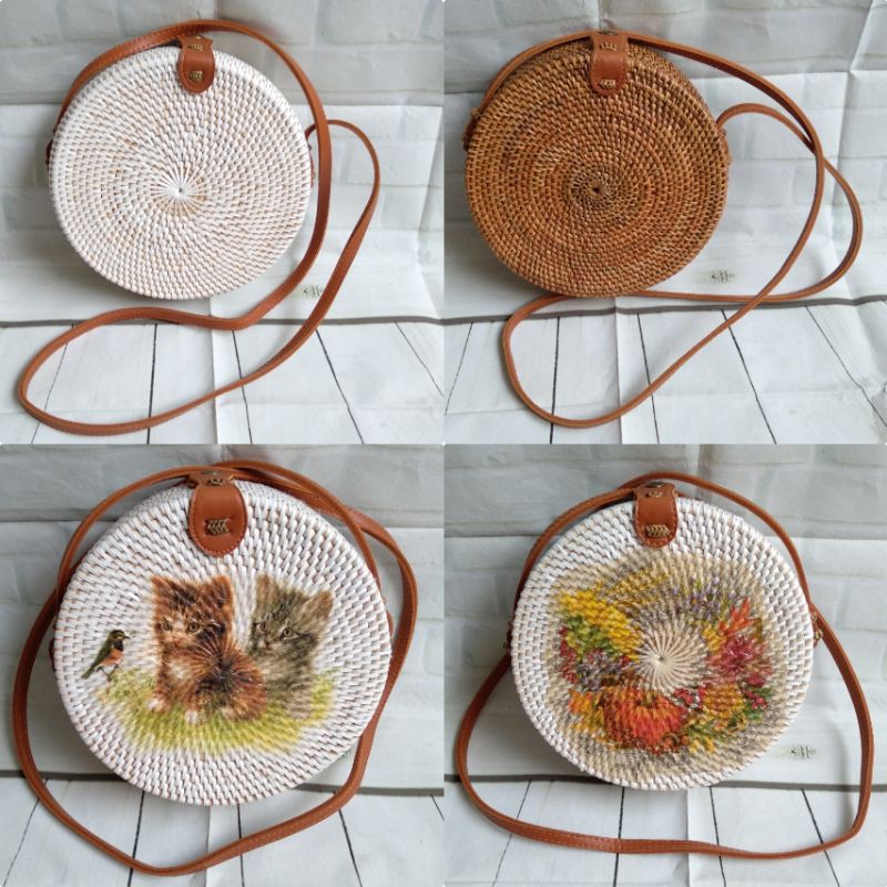 Tas Selempang Rotan Bulat Tali Panjang