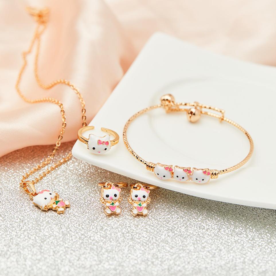 BISA COD PRODUK TRENDY219 Set Perhiasan Anak Titanium Anti Karat Hello Kitty Kalung Anak Kucing Kecil Set Ci