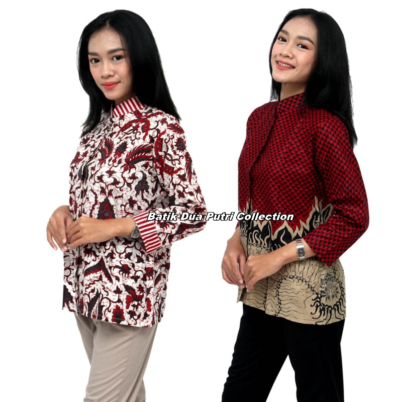 Atasan Batik Wanita Blouse Lengan Panjang Batik Dua Putri