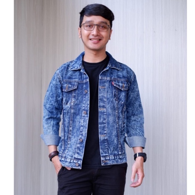 Jaket Pria Bahan Jeans Wash Warna Darkblue