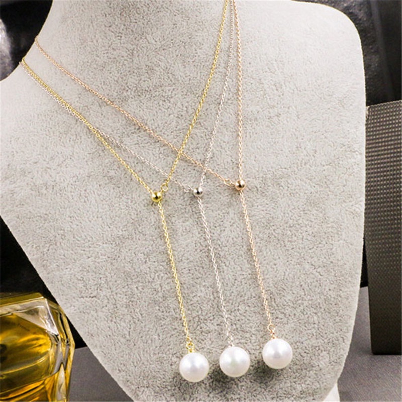 [Ready Stock]Fashion Simple Silver Plated Sweet Pearl Pendant Necklace