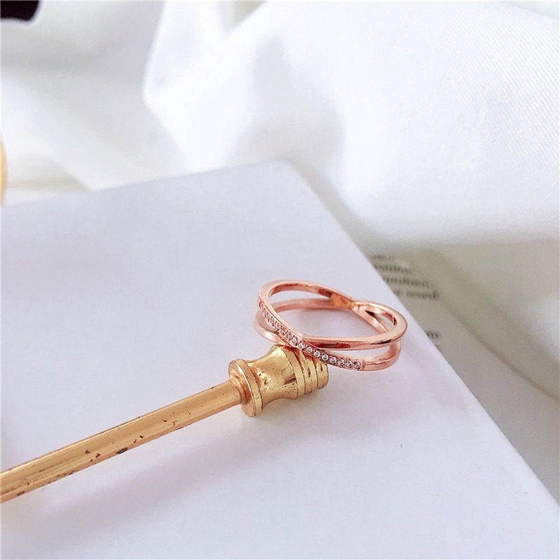 Cincin Berlian Baja Titanium Rose Gold Fashion Wanita Kristal Zirkon Rings