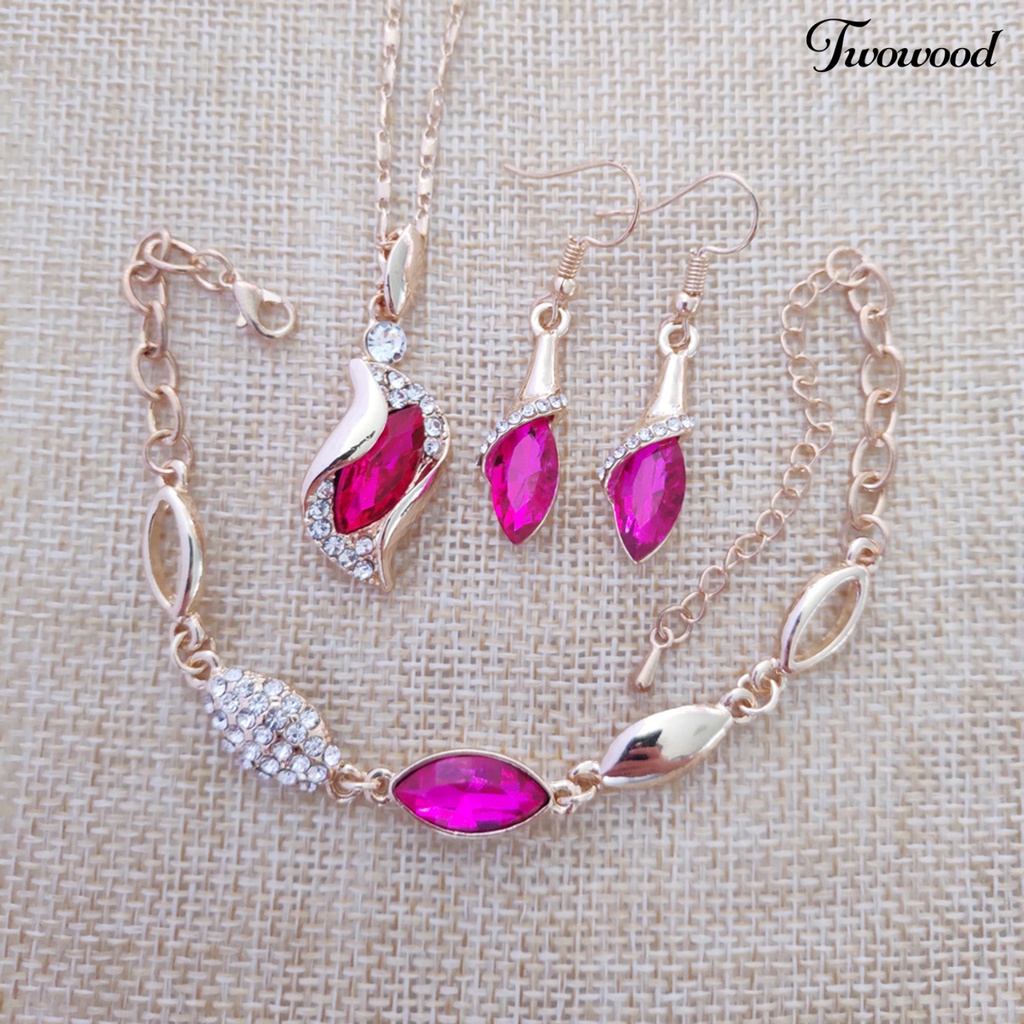 1 Set Kalung Gelang Kristal Imitasi Bahan Alloy Untuk Wanita