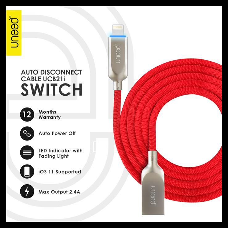 UNEED Switch Auto Disconnect Kabel Data Lightning - UCB21i - Merah