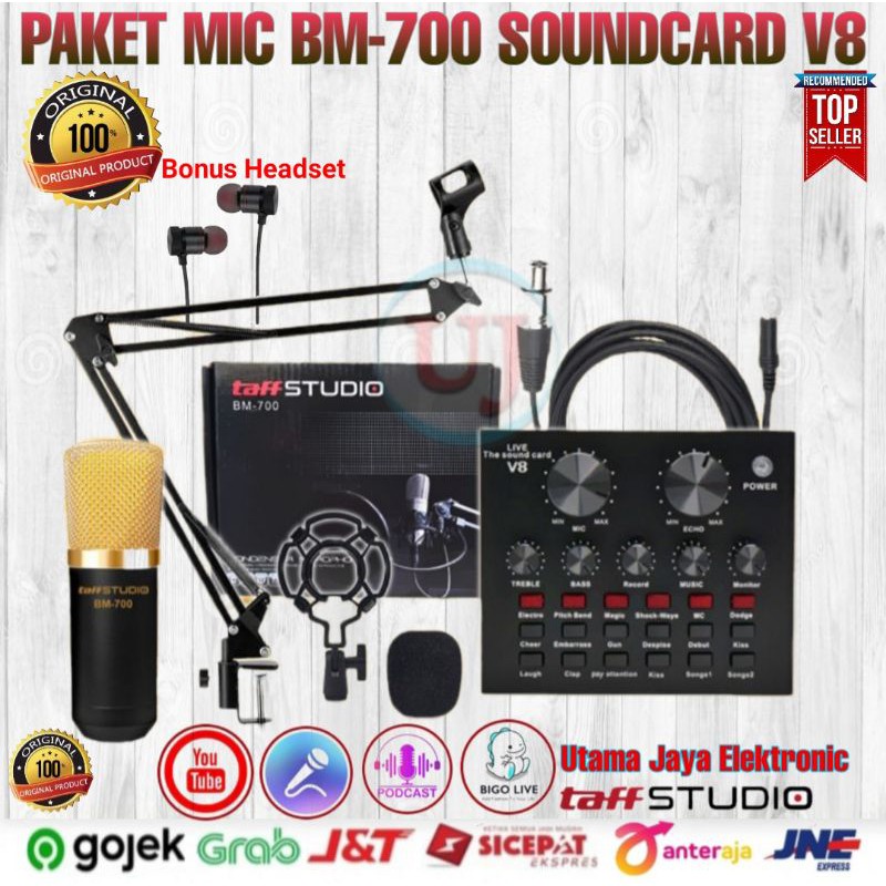 Paket Mic BM700 Soundcard V8 V8plus Stand Arm Home Recording Terbaik