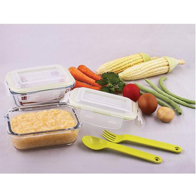 Lunch Box Kotak Kaca CIKI MPASI 640ml 2in1 1100ml Makan Bayi Food Container MPASI Full 650ml