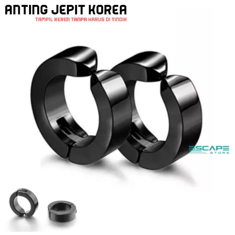 Anting Jepit Pria Wanita Korea Sepasang Warna Hitam Anting Gaya Tanpa Tindik