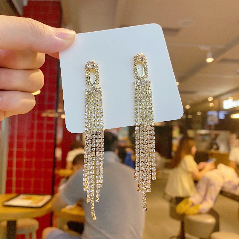 Anting 925 Silver Needle Model Rumbai Aksen Berlian Untuk Wanita