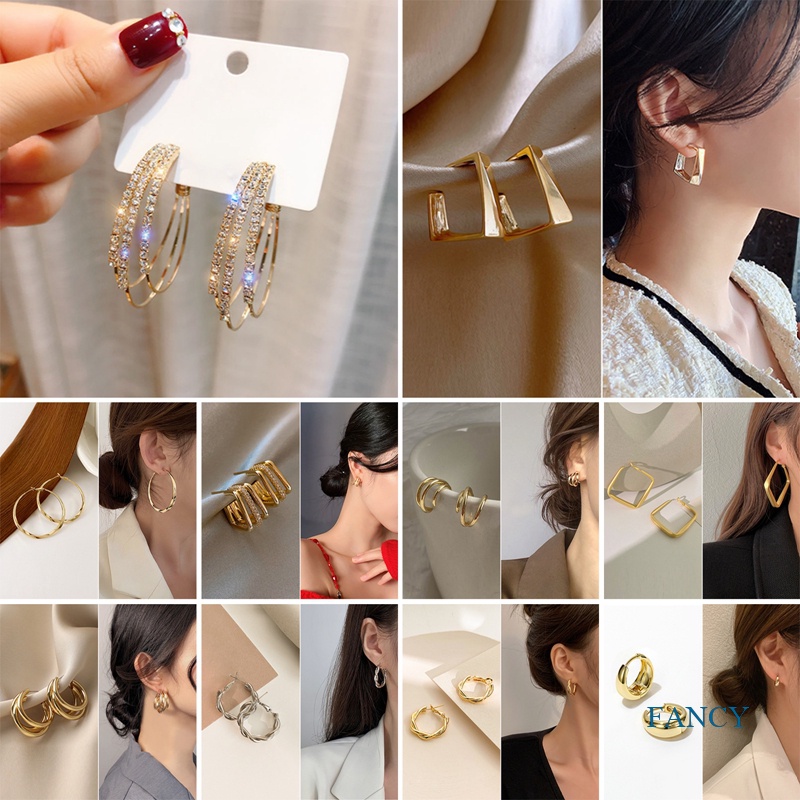 Anting Stud S925 Silver Bentuk Lingkaran Geometris Warna Emas Matte Gaya Korea