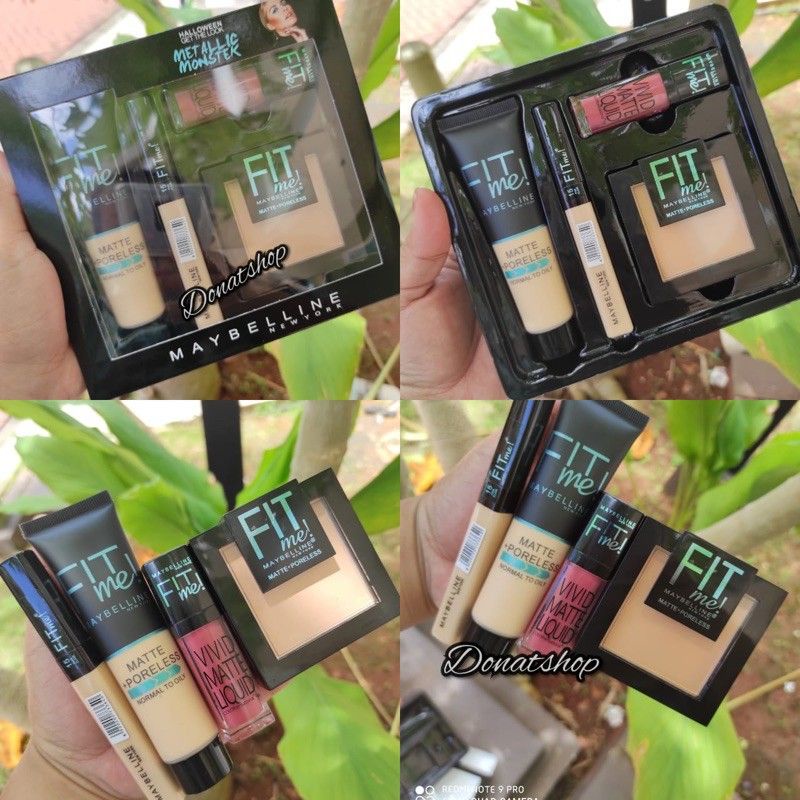 Maybelline Fit Me 4in1 Foundation - Concealer - Bedak - Lipcream - Free Tas Fouch