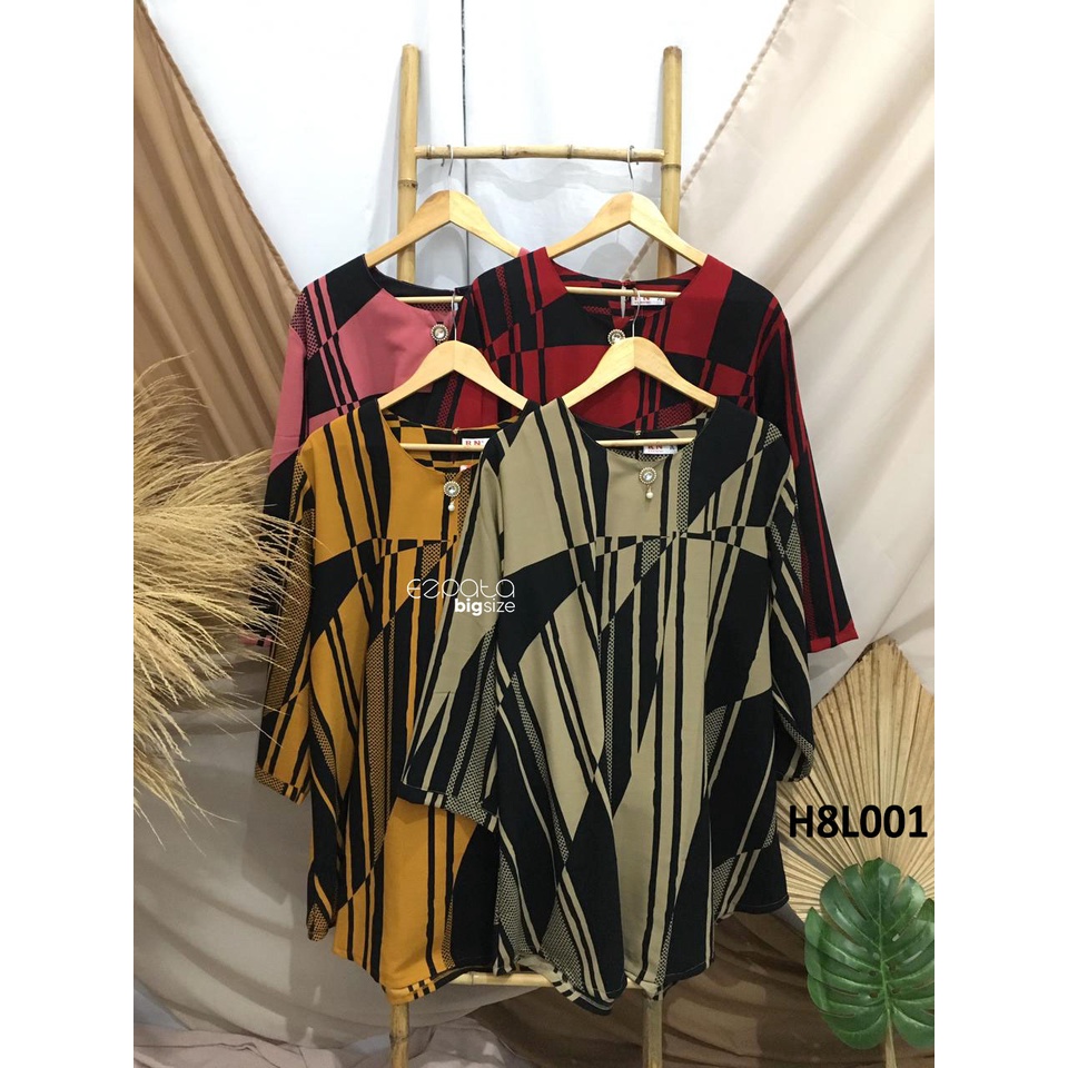 Atasan Blouse Tunik Jumbo XXXL BB 65-90kg LD 136cm Motif Garis Abstrak