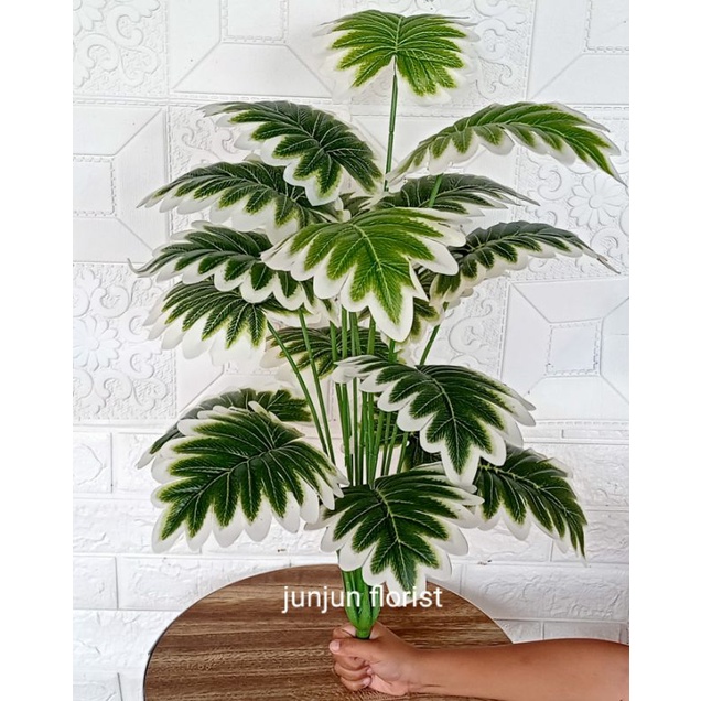tanaman hias plastik daun jari list putih(TANPA POT)//bunga sudut//pohon artificial daun jari
