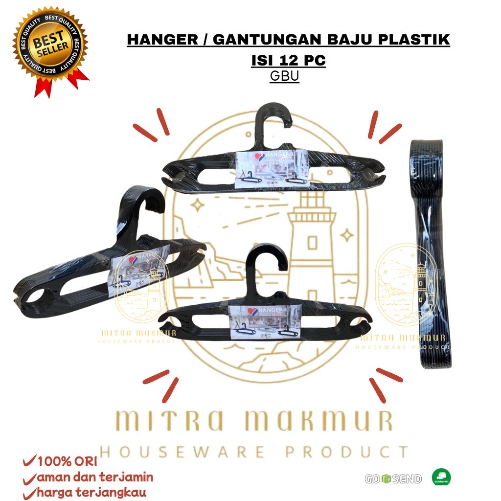 SALE!! GANTUNGAN BAJU PLASTIK GBU ISI 12 PCS / HANGER PAKAIAN PLASTIK