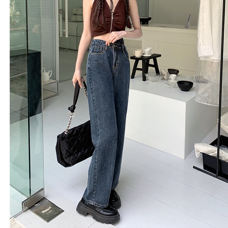 Boyfriend Jeans Wanita Kekinian Loose Korean Retro Style Celana Panjang Jeans High Waist