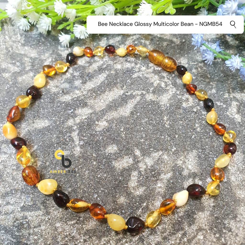 Set Kalung Gelang Amber Lithuania Bayi &amp; Anak Tumbuh Gigi Premium Glossy Beans Multicolor SNBMR54127