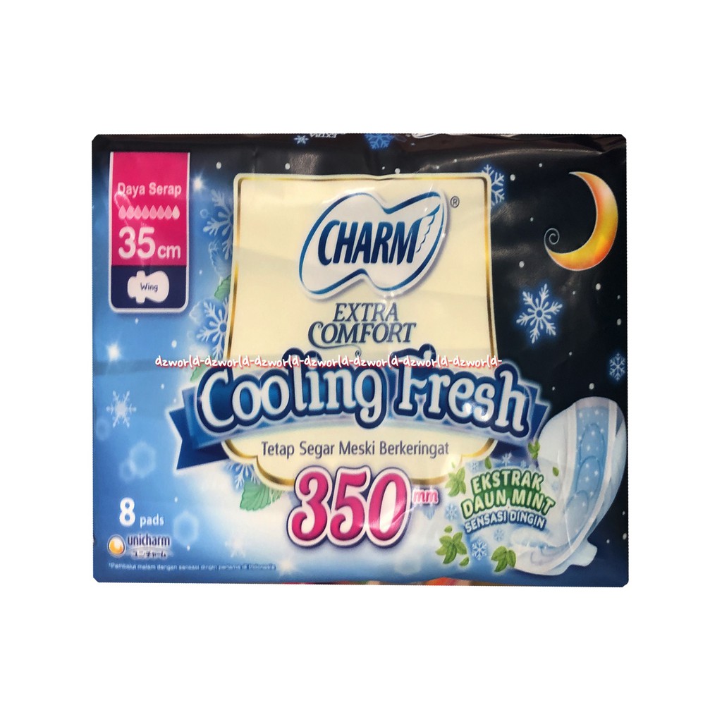 Charm Extra Comfort Cooling Fresh 35cm 8pads Pembalut Panjang Untuk Tidur Cham Wing 350mm