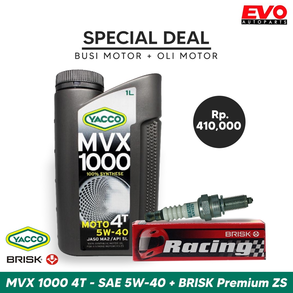 Paket Bundling Busi Motor Brisk Premium ZS dan Oli Motor Yacco MVX 1000