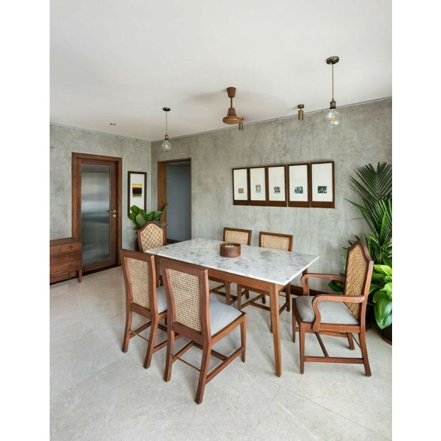 Set Meja Makan Classic Rotan Marmer Asli K6