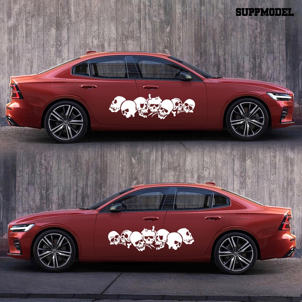Car 2Pcs Stiker Decal Motif Tengkorak Bahan PVC Untuk Dekorasi Pintu Mobil