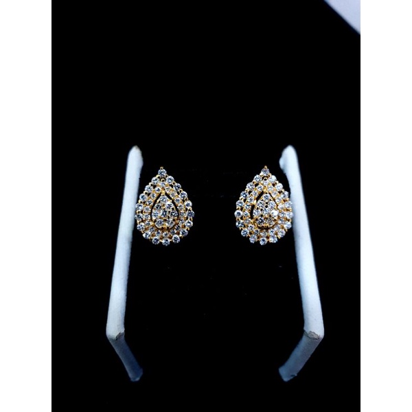 giwang tusuk motif tetes air emas kuning berlian asli