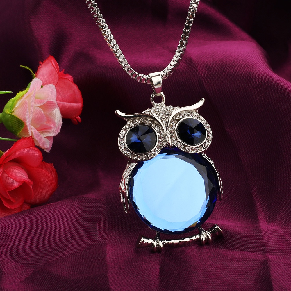 Hu Hu Hu Hu Hu Alat Bantu Pasang Kacamata♡ Kalung Rantai Panjang Dengan Liontin Burung Hantu Aksen Kristal Berlian Imitasi Untuk Wanita